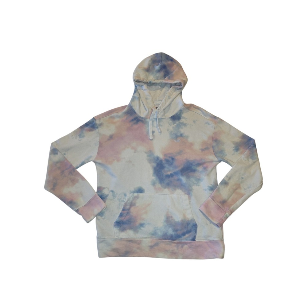 Hollister Tie Dye Hoodie Womens M Pastel Pink Blue Pullover Sweatshirt